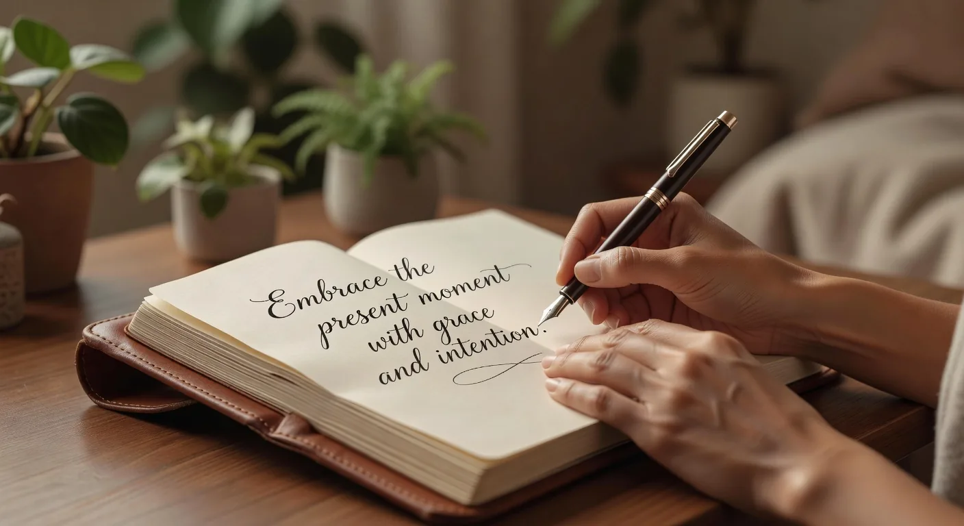 Hands writing gently in a journal